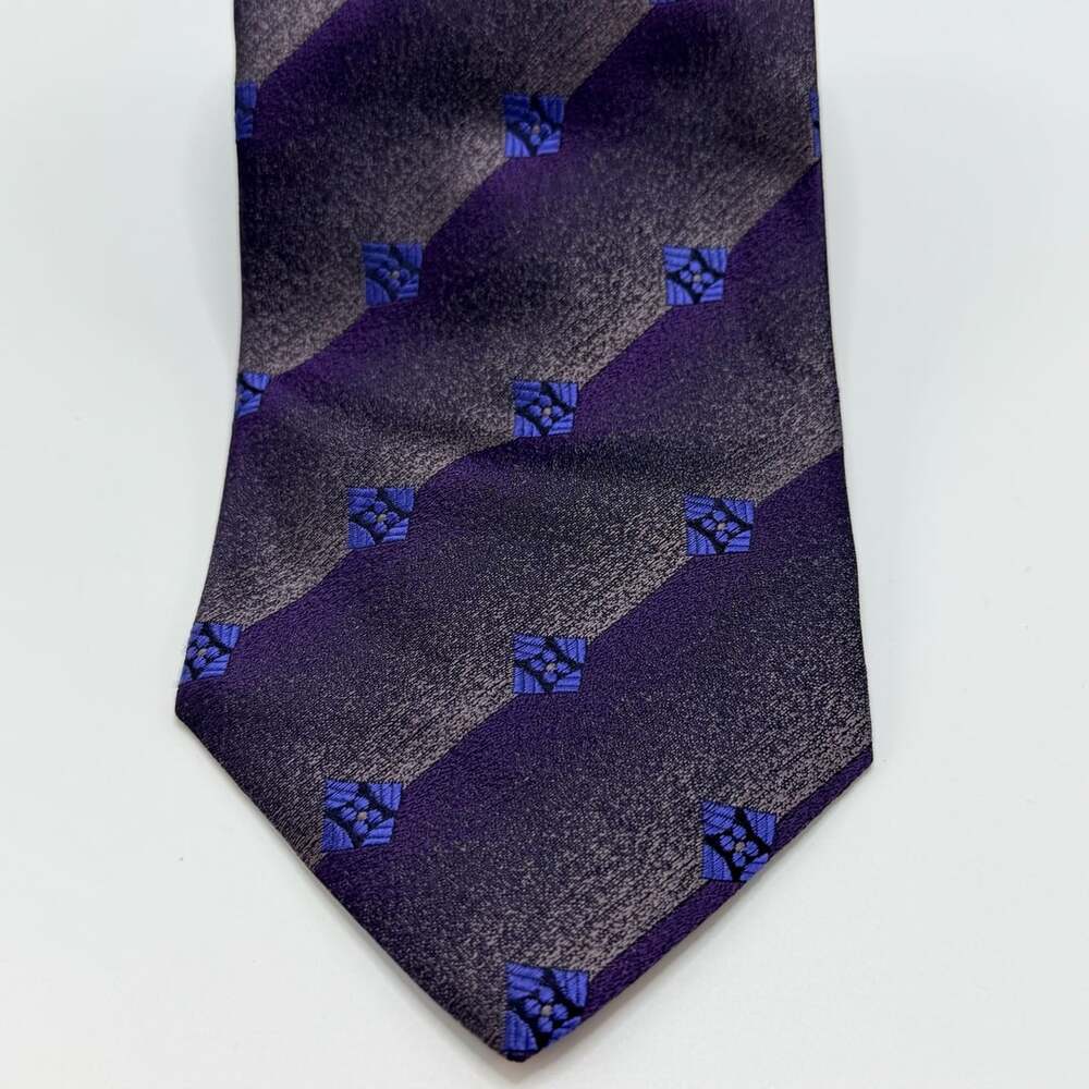 Pavone  Silk Necktie Purplea Gray Diagonal Stripe Geometric Made in Italy